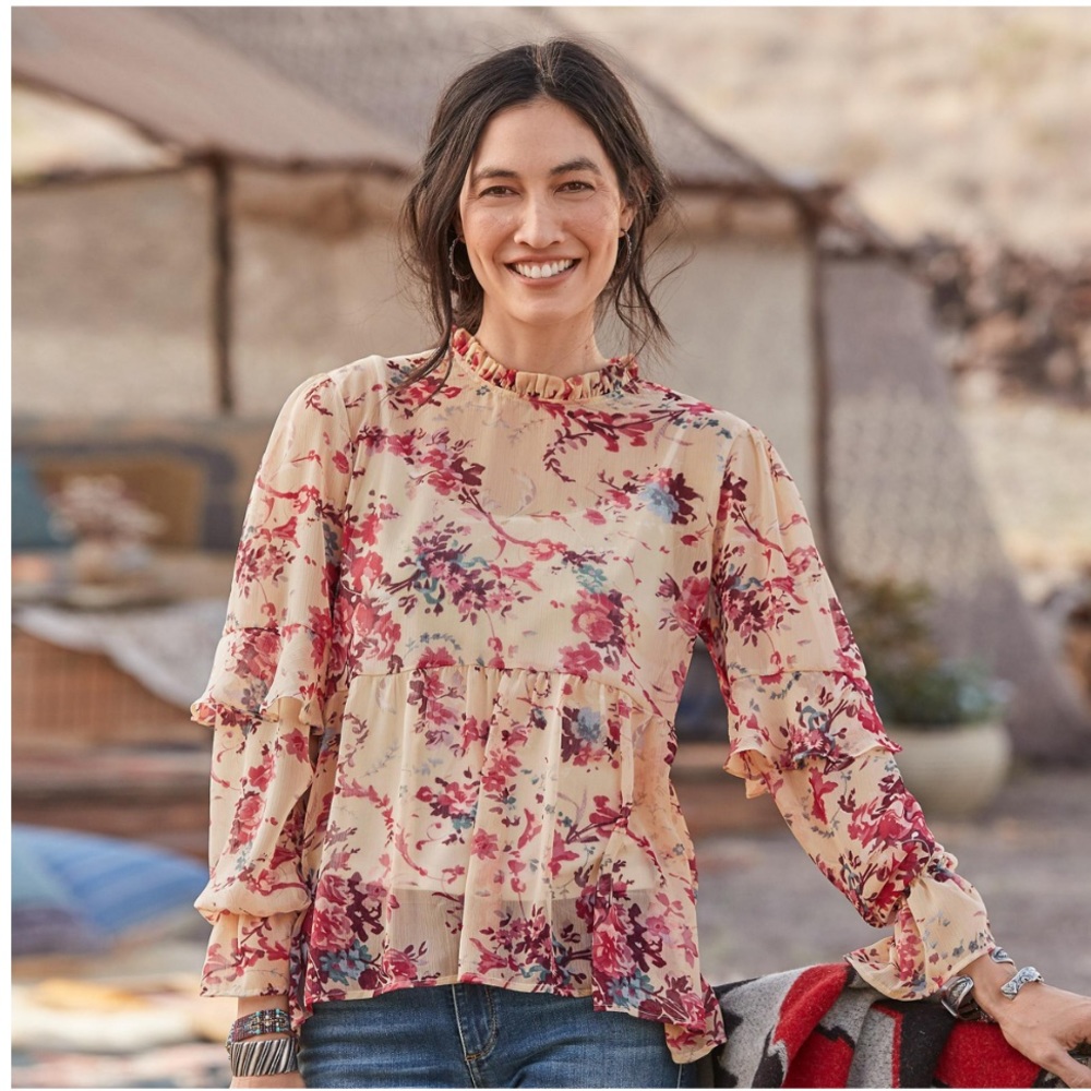 SUNDANCE: Floral Blouse (Poly/Chiffon)